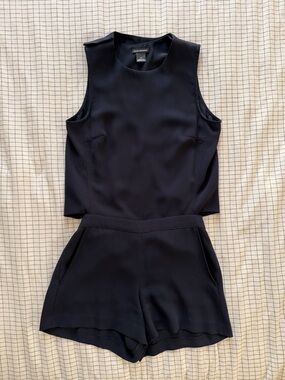 Club Monaco Navy-Black Sleeveless Romper with Tailored Waist